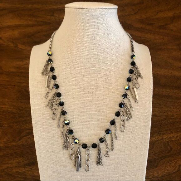 Touchstone Crystal | Fringe Collar - Black Necklace | 18” Adjustable - Picture 3 of 4